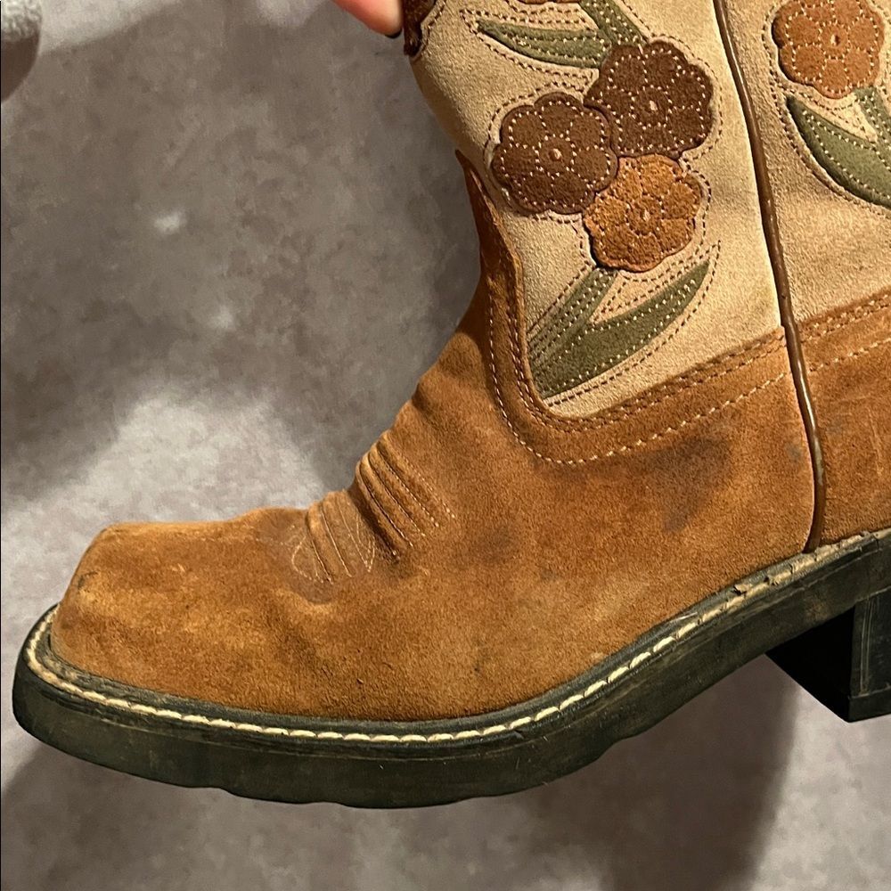 Ariat 16230 Doll Baby Brown Suede Square Toe Floral Embroidered Cowboy Boots 8.5 - Picture 6 of 9